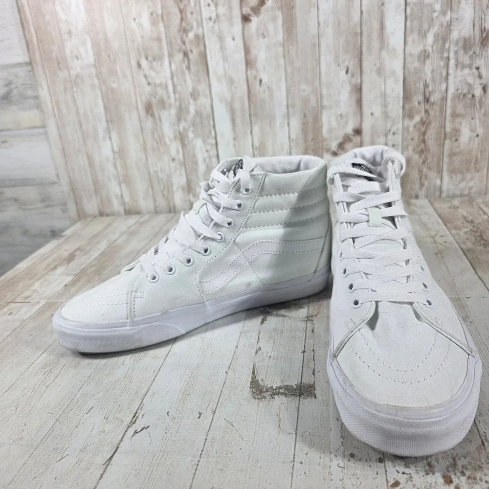 Vans Sk8-Hi High Top White Canvas Sneakers Womens 10.5 Mens 9‎ 751505
